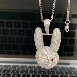 925 Sterling Silver ICED OUT BAD BUNNY NECKLACE